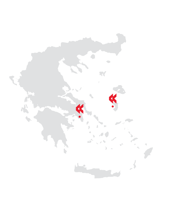 Map of Greece showing Kokolias locations in Chios and Athens